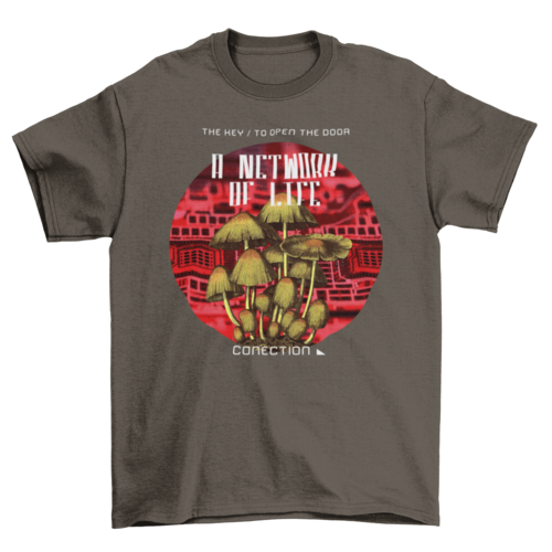 Radioactive t-shirt template fungi mushrooms quote "A network of life"