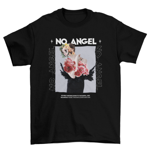 Fashion Dark Goth Masked Quote "No Angel" floral girl collage t-shirt