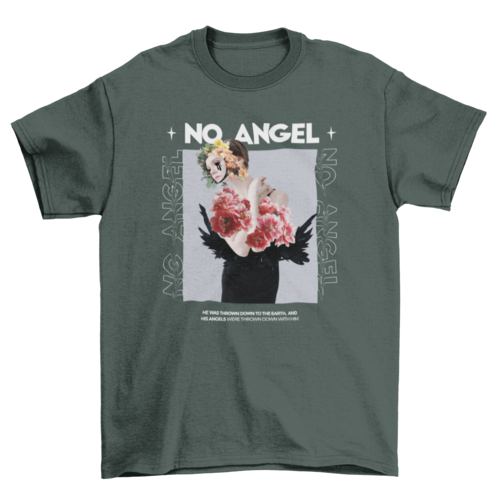 Fashion Dark Goth Masked Quote "No Angel" floral girl collage t-shirt